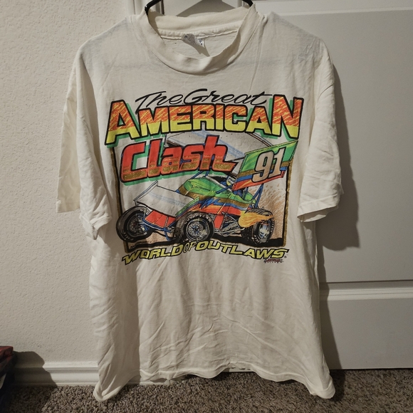 Vintage 90s World of Outlaws Sprint Car Racing Tee XL Made USA Double Sided - Picture 1 of 5